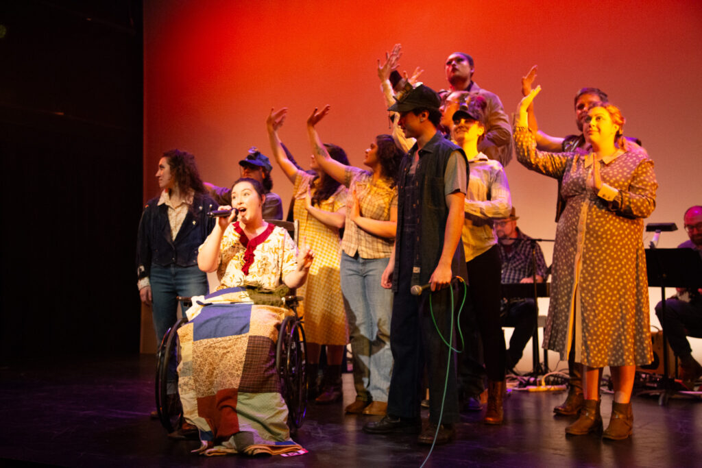 A photo from the production of Razor Creek: Razor Creek: a folk rock sci-fi musical produced at the Iowa New Play Festival at the University of Iowa in Iowa City, Iowa in May, 2024